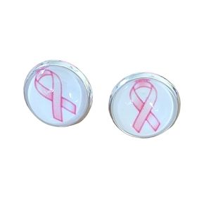 Pink ribbon breast cancer awareness earrings